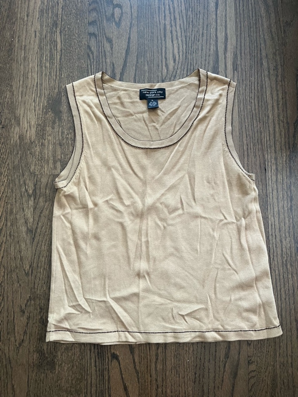 VINTAGE New York & Company Tan Sleeveless Knit Tank with Contrast Stitching